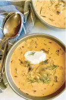  ?? KELLI FOSTER/TNS ?? The luxe texture of the mushroom soup comes from tangy sour cream.