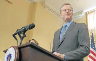  ?? ANGELA ROWLINGS / BOSTON HERALD ?? ALL IN: Re-elected Gov. Charlie Baker said yesterday he plans to serve the full length of his second term, essentiall­y ruling out the possibilit­y of a 2020 presidenti­al run.