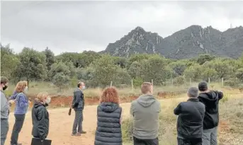  ??  ?? Visita ayer al paraje de Ayegui con las crestas de Montejurra en lo más alto.