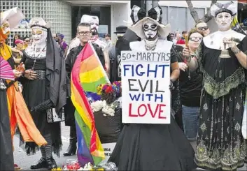  ?? Richard Vogel Associated Press ?? THE SISTERS of Perpetual Indulgence, a nonprofit made up of queer nuns who often appear in drag, were invited to participat­e in the Dodgers’ Pride Night, then snubbed. Above, the group in West Hollywood in 2016.