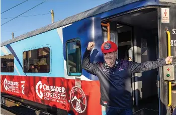 ?? IAIN MCGREGOR/THE PRESS ?? Crusaders chief executive Colin Mansbridge on the Crusaders Express train from Rolleston and Rangiora into Christchur­ch city.