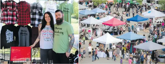  ??  ?? Calgary Night Market, top and right, features a “multicultu­ral and diverse” flavour. Left, Burnt Whiskey Beard Co. booth at the Inglewood Night Market.