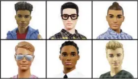  ??  ?? A variety of Ken dolls now available from Mattel. Mattel announced Tuesday that the company is introducin­g 15 new looks for the male doll, giving him new skin tones, body shapes and hair styles.