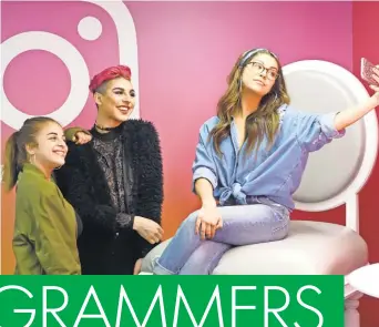  ?? JEFFERSON GRAHAM, USA TODAY ?? Instagram stars Baby Ariel, Keanu and Andrea Russett pose for selfies at Instagram’s Los Angeles outpost.