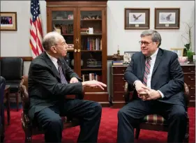  ?? ERIN SCHAFF / THE NEW YORK TIMES ?? Sen. Chuck Grassley, R-iowa, left, meets with William Barr, President Donald Trump’s nominee for attorney general, on Jan. 9 in Grassley’s office.