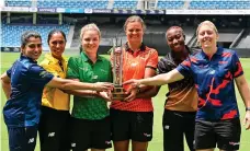  ?? Photo: FairBreak Global ?? The captains of the six teams with the FairBreak Invitation­al Trophy in Dubai yesterday