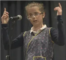  ??  ?? Performing in the Léiriú section, Emma O’Keeffe, Boherbue took victory in the Kanturk Credit Union Duhallow Scór na nOg Finals last weekend. Picture John Tarrant