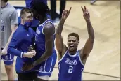  ?? ROBERT FRANKLIN — THE ASSOCIATED PRESS ?? Drake’s Tremell Murphy (2) celebrates following Drake’s 5352 win over Wichita State in a First Four game in the NCAA tournament Thursday in West Lafayette, Ind.