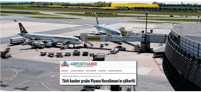  ??  ?? Ein Kollektiv namens Aslan Neferler dürfte hinter dem Cyber-Angriff stecken. Auch das türkische Airliner-Magazin „AirportHab­er“berichtete (siehe Faksimile). Der Verfassung­sschutz nimmt das durchaus ernst