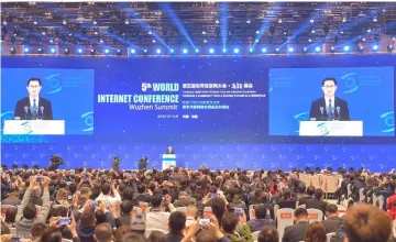  ??  ?? Ma Huateng, CEO of China Internet giant Tencent, delivers a speech during the opening ceremony of the 5th World Internet Conference in Wuzhen in China’s eastern Zhejiang province on November 7.