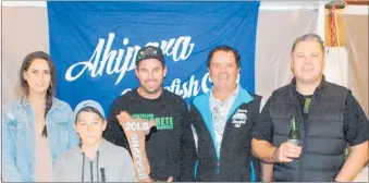  ?? PICTURE / IMAGE KIRSTY SAXON ?? Four members of the Ahipara Gamefish Club awarded entry into the 20lb snapper club during the 2018/19 season by president Robbie Matthews (second from right) were Louise Strong, junior member Asher Peters, Clint Atkinson, and James Tattersall.