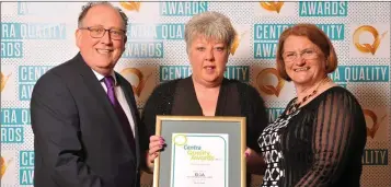  ??  ?? Mary Farrell from Centra in Rathdrum with Martin Kelleher, MD of Centra, and Irene Collins, CEO of EIQA.