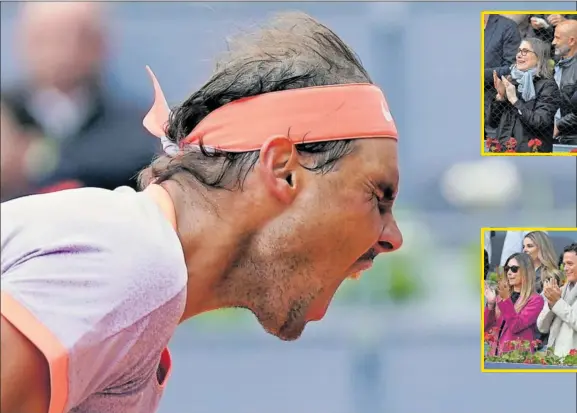  ?? ?? Rafa Nadal celebra gritando un punto durante su partido de tercera ronda del Madrid Open contra el argentino Pedro Cachín, en la Caja Mágica.