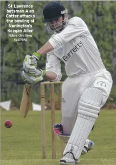  ?? Picture: Chris Davey FM4775156 ?? St Lawrence batsman Alex Cotter attacks the bowling of Nonington’s Keegan Allen