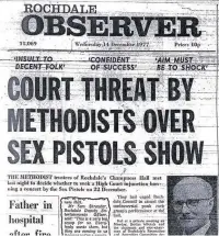  ??  ?? ●●Rochdale Observer front page, December 14, 1977, about the Sex Pistols cancelled gig