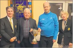  ?? ?? Vincent Bradshaw, who captured Men’s Golfer of the Year 2023 after an excellent year on the course, is presented with the Dermot Wall Memorial Cup.