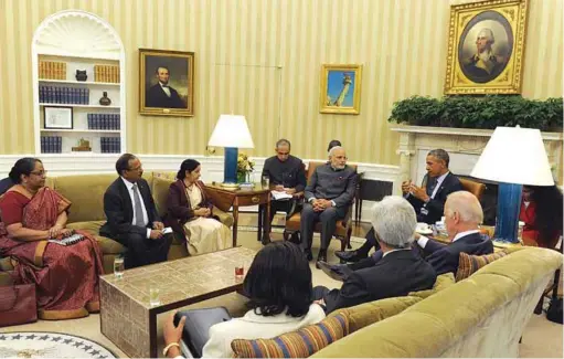  ??  ?? Prime Minister Narendra Modi meeting with President Barack Obama
at the White House in Washington DC