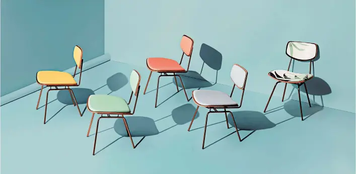  ?? INSIDE WEATHER ?? Kobe Side Chairs from Inside Weather are shown in a variety of custom colors.