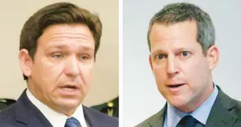  ?? DOUGLAS R. CLIFFORD/ AP 2022 ?? This combinatio­n of images shows Gov. Ron DeSantis, left, and Hillsborou­gh County State Attorney Andrew Warren during separate news conference­s in Tampa on Feb. 14.