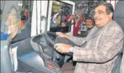  ?? PTI ?? Union minister for road transport Nitin Gadkari at the inaugurati­on of two EV charging points in New Delhi on Thursday