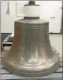  ??  ?? The 930-pound ship’s bell from USS Saratoga (CV-3), a World War II-era aircraft carrier, is being refurbishe­d at Guyson Corp. in Saratoga Springs. The ship was launched in 1925 and commission­ed in 1927.