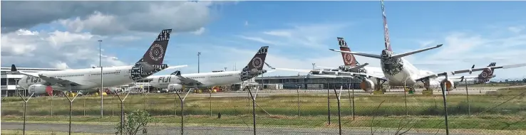  ?? Photo: Waisea Nasokia ?? Not flying Fiji Airways aircraft grounded at Nadi Internatio­nal Airport on May 25, 2020.