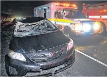  ?? KEITH GOSSE/THE TELEGRAM ?? Two people were sent to hospital Monday night following a moose-vehicle collision in Manuels, C.B.S.