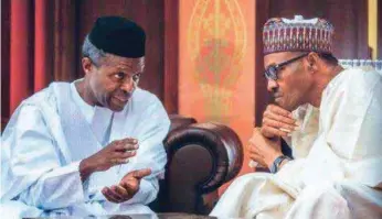  ??  ?? President Buhari (1st right) and Osinbajo discusing the economy