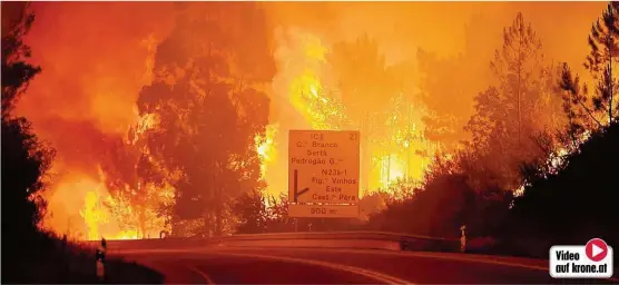  ??  ?? Extreme Trockenhei­t und starke Winde behindern die Löscharbei­ten in der Region Pedrógão Grande im Norden Portugals