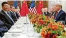  ??  ?? Xi und Trump mit ihren Delegation­en in Buenos Aires