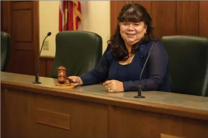  ?? PHOTOS BY GERARDO ZAVALA — DAILY DEMOCRAT ?? Mayor Victoria Fernandez Friday in the City Council Chambers located at Woodland City Hall at 300First St. Fernandez replaced Mayor Mayra Vega as mayor last month, making her the city’s second Latina mayor in a row.