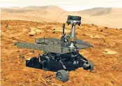 ?? NASA VIA AP ?? An illustrati­on by NASA shows the rover Opportunit­y on the surface of Mars. The explorator­y vehicle landed in 2004 and logged more than 28 miles before falling silent during a global dust storm in June.