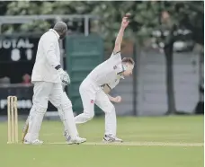  ??  ?? Hylton Castle Bowler Josh Leslie in action