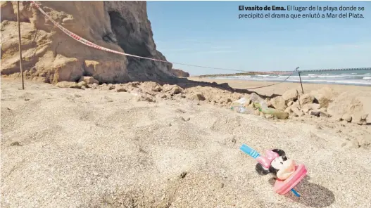  ?? FABIÁN GASTIARENA ?? El vasito de Ema. El lugar de la playa donde se precipitó el drama que enlutó a Mar del Plata.