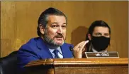  ?? ASSOCIATED PRESS ?? Sen. Ted Cruz, R-Texas, says Democrats are trying to expand voting rights to “illegal aliens” and “child molesters” and Republican­s must do whatever it takes to stop them. Asked if there was room to compromise, Cruz was blunt. “No,” he answered.