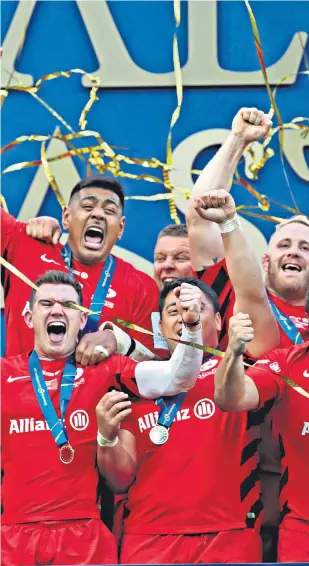  ??  ?? Tainted triumph: Saracens’ run of glory, including winning the Champions Cup last season, has been cast in a different light after the salary-cap breach revelation­s