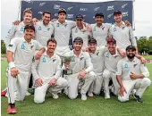  ?? PHOTOSPORT ?? The Black Caps after their test victory over Sri Lanka in Christchur­ch.