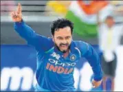  ?? AFP ?? Jadhav picked three wickets in Wednesday’s win over Pakistan.