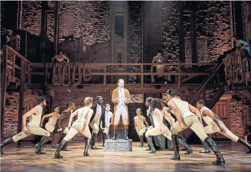  ?? JOAN MARCUS ?? Joseph Morales and company perform in the national touring production of “Hamilton,” which begins performanc­es in Toronto on Tuesday.