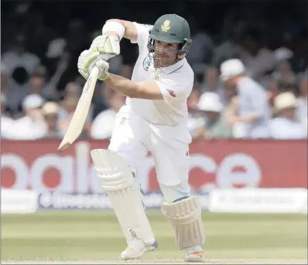  ?? PICTURE: AP ?? CONTROL: Captain Dean Elgar on his way to 54 in South Africa’s reply to England’s first innings total of 458 on day two of the first Test at Lord’s yesterday.