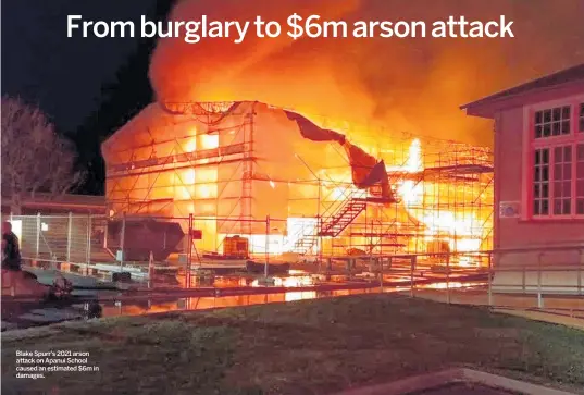  ?? ?? Blake Spurr’s 2021 arson attack on Apanui School caused an estimated $6m in damages.