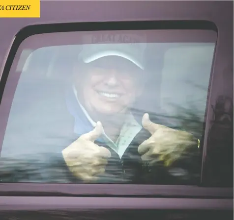  ?? HANNAH MCKAY / REUTERS ?? U.S. President Donald Trump leaves his golf club in Sterling, Va., on Sunday. Another of his election court challenges failed late Saturday.