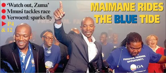  ?? PICTURE: PHANDO JIKELO ?? WAY FORWARD: New leader of the DA Mmusi Maimane addresses delegates at the party’s federal congress in Port Elizabeth after the announceme­nt of his victory yesterday. Maimane vowed to bring his own ’unique style’ to the party.