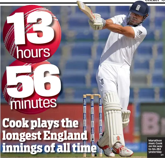  ?? BPI ?? Marathon man: Cook on his way to his 263 yesterday