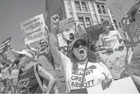  ?? JAY JANNER/ AMERICAN-STATESMAN ?? Nancy Thompson, founder of Mothers Against Greg Abbott, rallies for abortion rights outside the Capitol in May 2022.