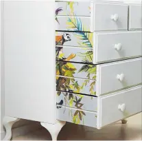  ?? Photo by Bryce Carleton ?? Wallpaper the sides or fronts of drawers to give them a lift, like these in Resene Wallpaper Collection 12401. Project by Leigh Stockton.