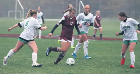  ?? RANDY MEYERS — FOR THE MORNING JOURNAL ?? Wellington’s Lauren Alley moves the ball through the Columbia defense during the first half Oct. 19.