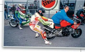 ??  ?? Red means it's 1996: we're at Assen pulling Trixie back on compressio­n!