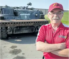  ?? JEFF McINTOSH/THE CANADIAN PRESS ?? Retired LCol. Bill Schultz stands in front of the “HORNBURG” Armoured Recovery Vehicle that will be dedicated to Cpl. Nathan Hornburg, who was killed in Afghanista­n in Sept. 2007, at the Military Museums in Calgary.