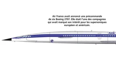  ??  ?? Air France avait annoncé une précommand­e de six Boeing 2707. Elle était l’une des compagnies qui avait marqué son intérêt pour les supersoniq­ues européen et américain.